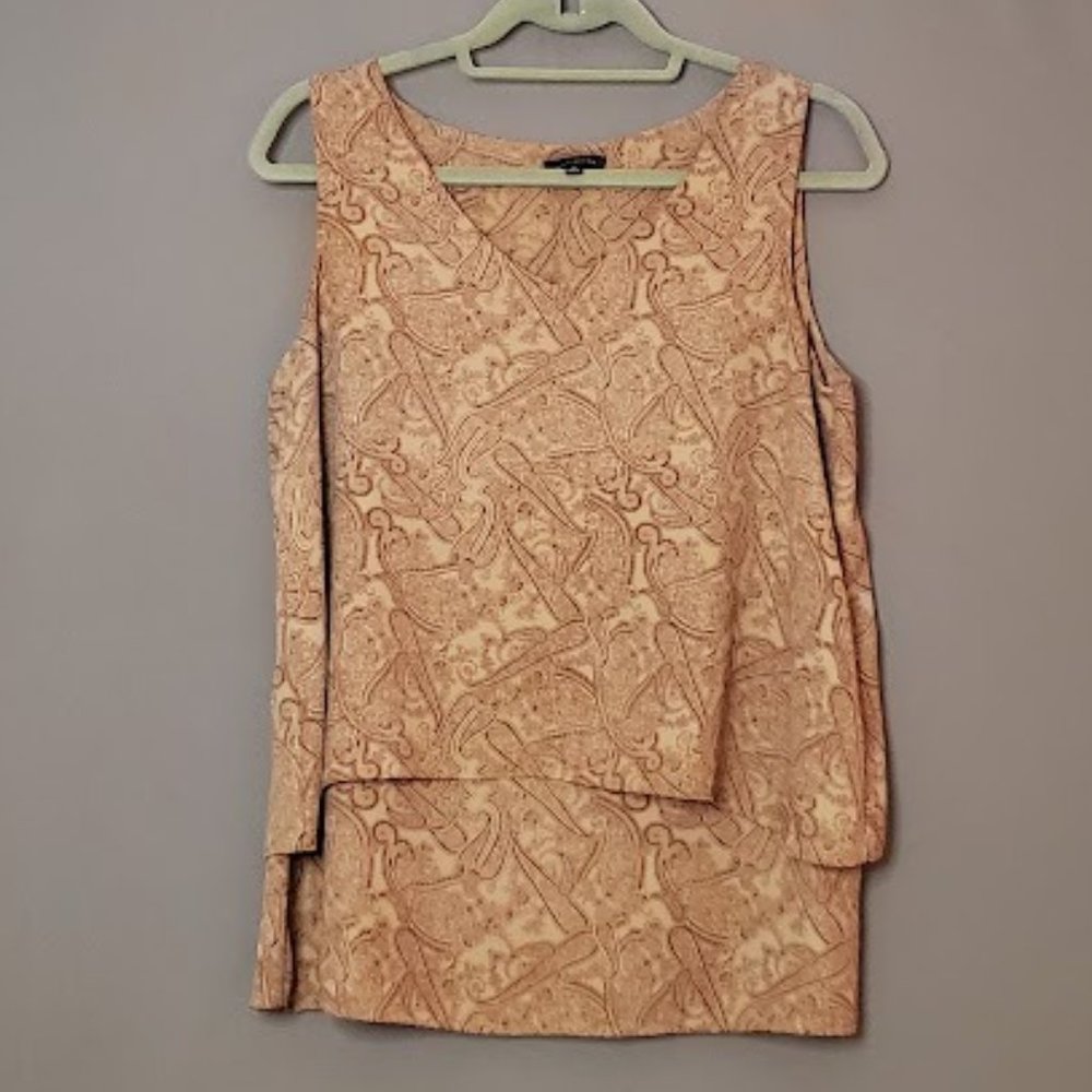 The Limited, Paisley V-Neck, Size Medium, Tan, Sleeveless Tiered Top
